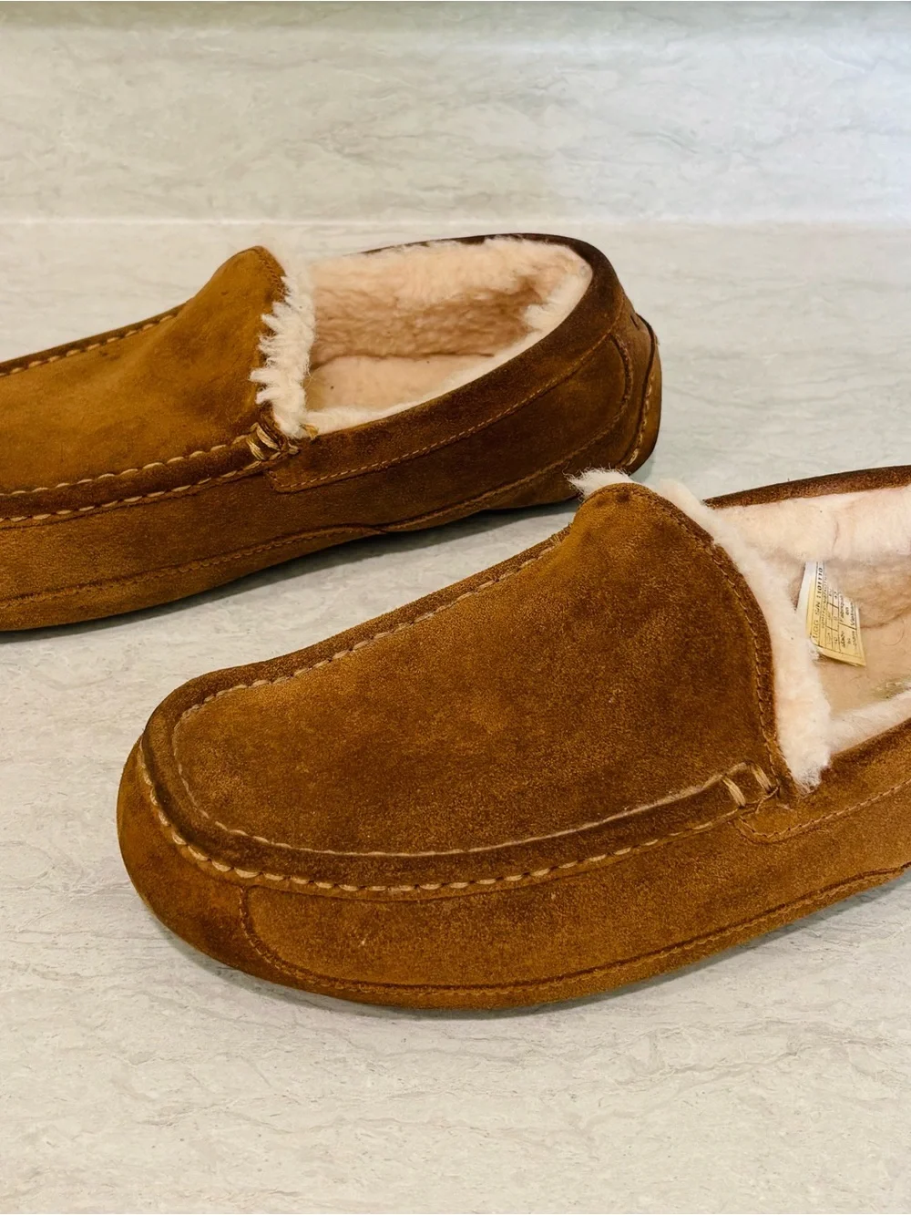 UGG Men's Chestnut Brown Suede Shearling-Lined Slip-Ons